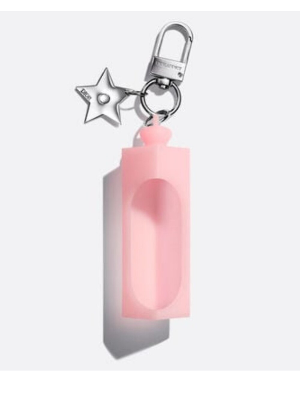 Dior Pink Lipstick Holder Keychain with Silver Star Charm
